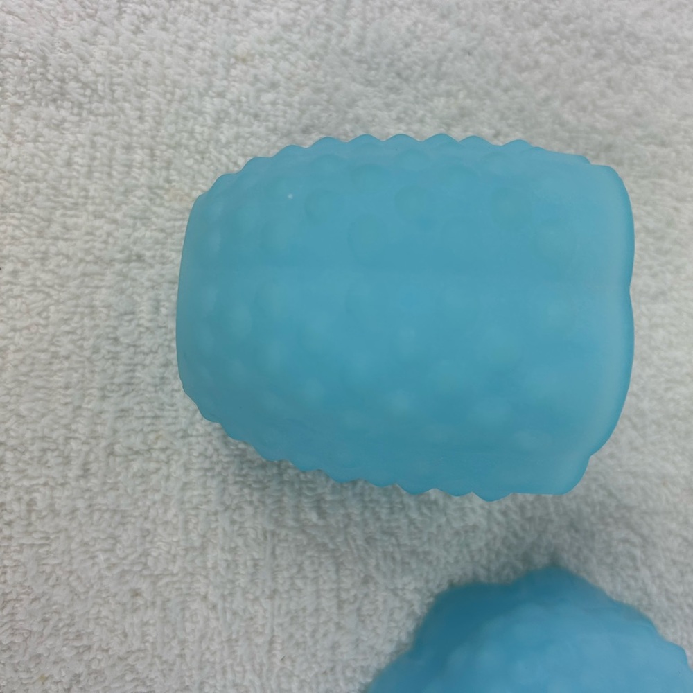 VTG 70s Fenton Satin Sky Blue Milk Glass Hobnail Fairy Lamp Light Votive - Picture 9 of 16